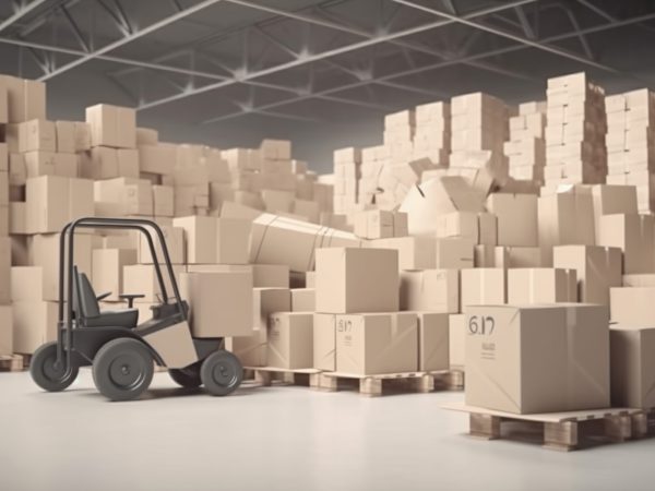 logistic concept, cardboard boxes stacked in the storage warehouse , Ai Generated Image